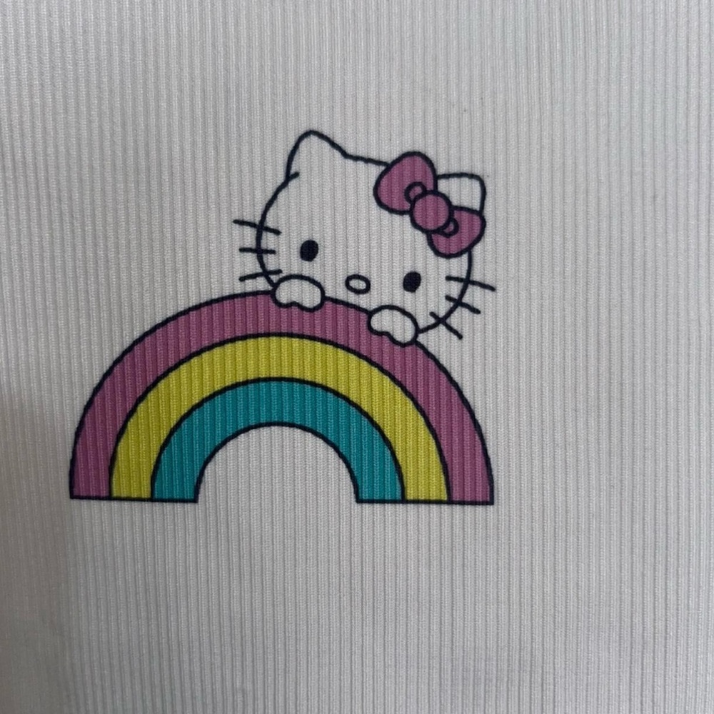 White Hello Kitty rainbow ruffle shorts and top pajama set. - Picture 4 of 7